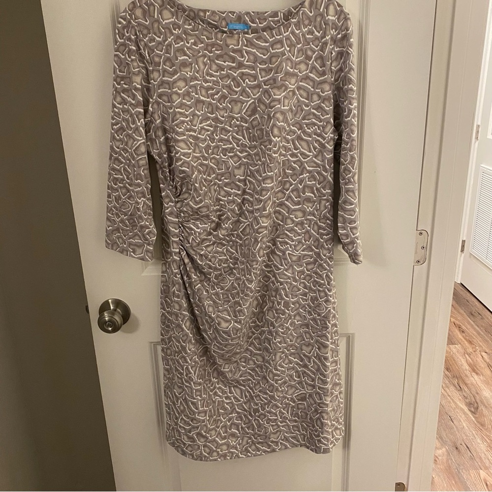 J. McLaughlin Taupe Leopard Patterned Long Sleeve Dress